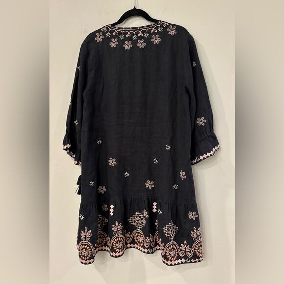 Johnny Was Large Faye Kimono Flounce Sleeve Black Embroidered Pullover Dress. - Picture 6 of 8